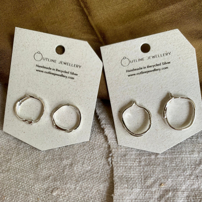Freeform Organic Circle Stud Earrings in Silver