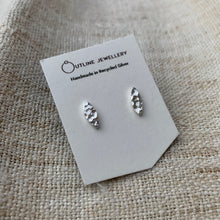 Load image into Gallery viewer, LEAF SHAPED HAMMERED SILVER STUD EARRINGS DUO