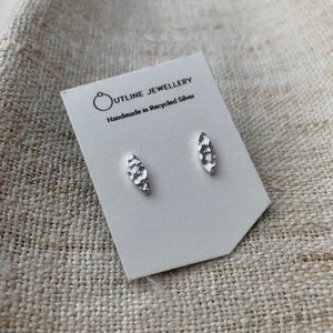 LEAF SHAPED HAMMERED SILVER STUD EARRINGS DUO