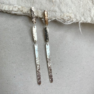 LONG HAMMERED TEXTURE STUD DROP EARRINGS