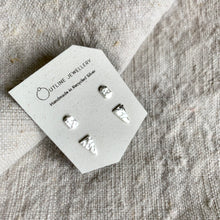 Load image into Gallery viewer, SMALL STUD EARRINGS DUO SET IN HAMMERED RECYCLED SILVER -TRIANGLES