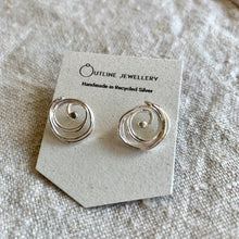Load image into Gallery viewer, SWIRL SPIRAL SILVER STUD EARRINGS.