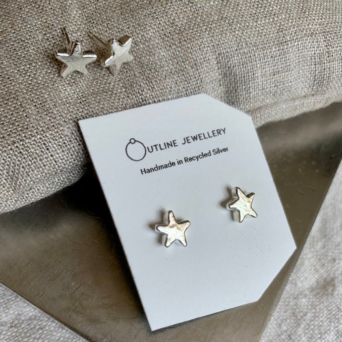 RUSTIC SILVER STAR STUD EARRINGS