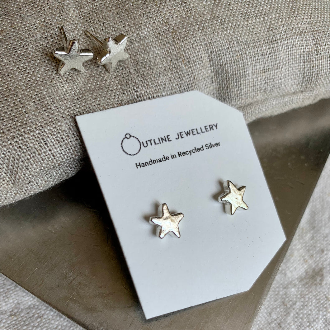 RUSTIC SILVER STAR STUD EARRINGS