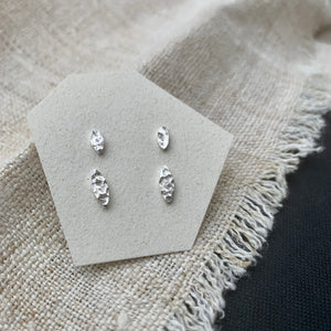 LEAF SHAPED HAMMERED SILVER STUD EARRINGS DUO