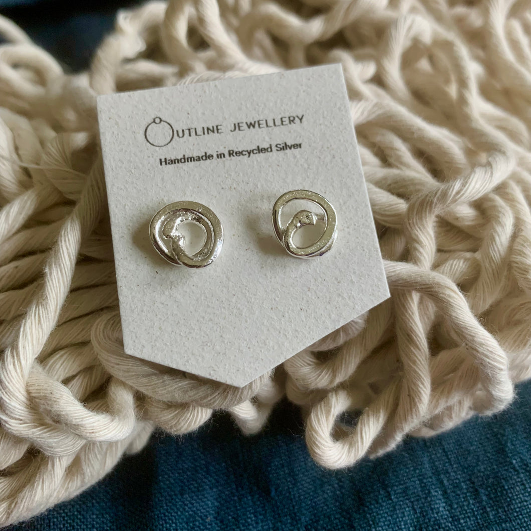 Looped & Coiled Silver Knot Stud Earrings