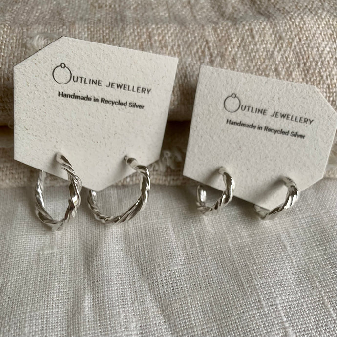 CHUNKY SILVER RIBBON TWIST HOOP EARRINGS