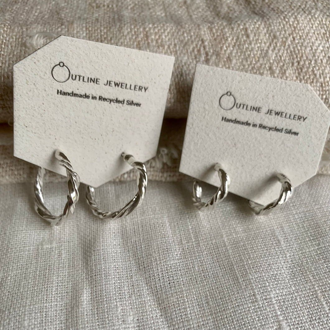 CHUNKY SILVER RIBBON TWIST HOOP EARRINGS