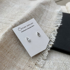 LEAF SHAPED HAMMERED SILVER STUD EARRINGS DUO