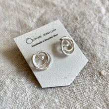 Load image into Gallery viewer, SWIRL SPIRAL SILVER STUD EARRINGS.