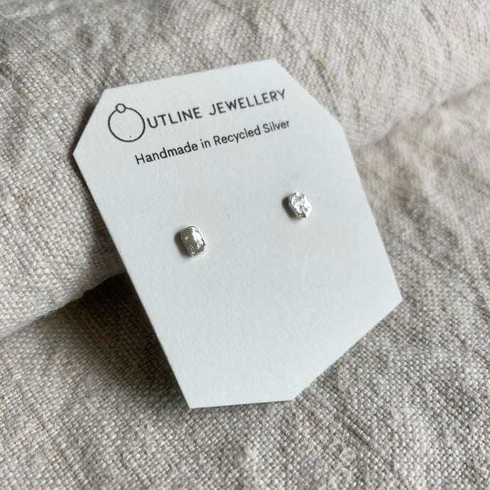 SMALL STUD EARRINGS DUO SET IN HAMMERED RECYCLED SILVER -TRIANGLES