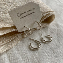 Load image into Gallery viewer, SMALL TANGLE TWIST SILVER HOOP EARRINGS