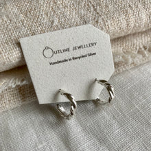 Load image into Gallery viewer, CHUNKY SILVER RIBBON TWIST HOOP EARRINGS