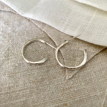 Load image into Gallery viewer, Rustic textured slim medium hoop earrings in recycled silver.