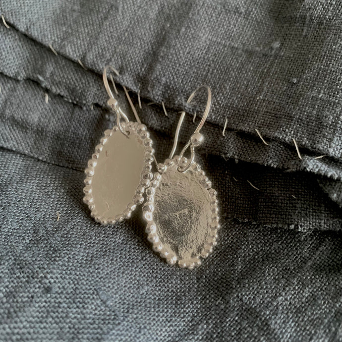 OVAL LARGE COIN STYLE SILVER DROP EARRINGS