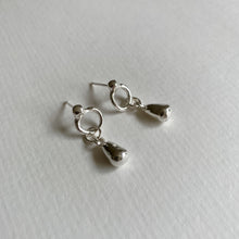 Load image into Gallery viewer, Molten Silver Circle &amp; Droplet Dangle Earrings.